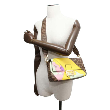 FENDI Baguette Antonio Lopez Brown/Multicolor 8BR600 PVC Coated Canvas Leather Size Medium