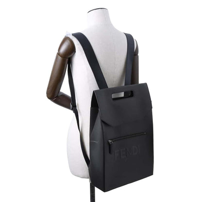 FENDI Logo Backpack Black 7VZ060 Leather