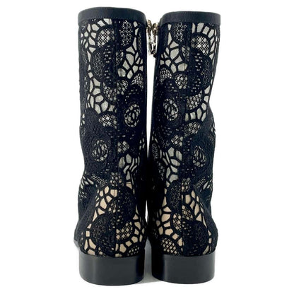 Chanel Embroidery Grosgrain short boots Black G45519 race Size 37C