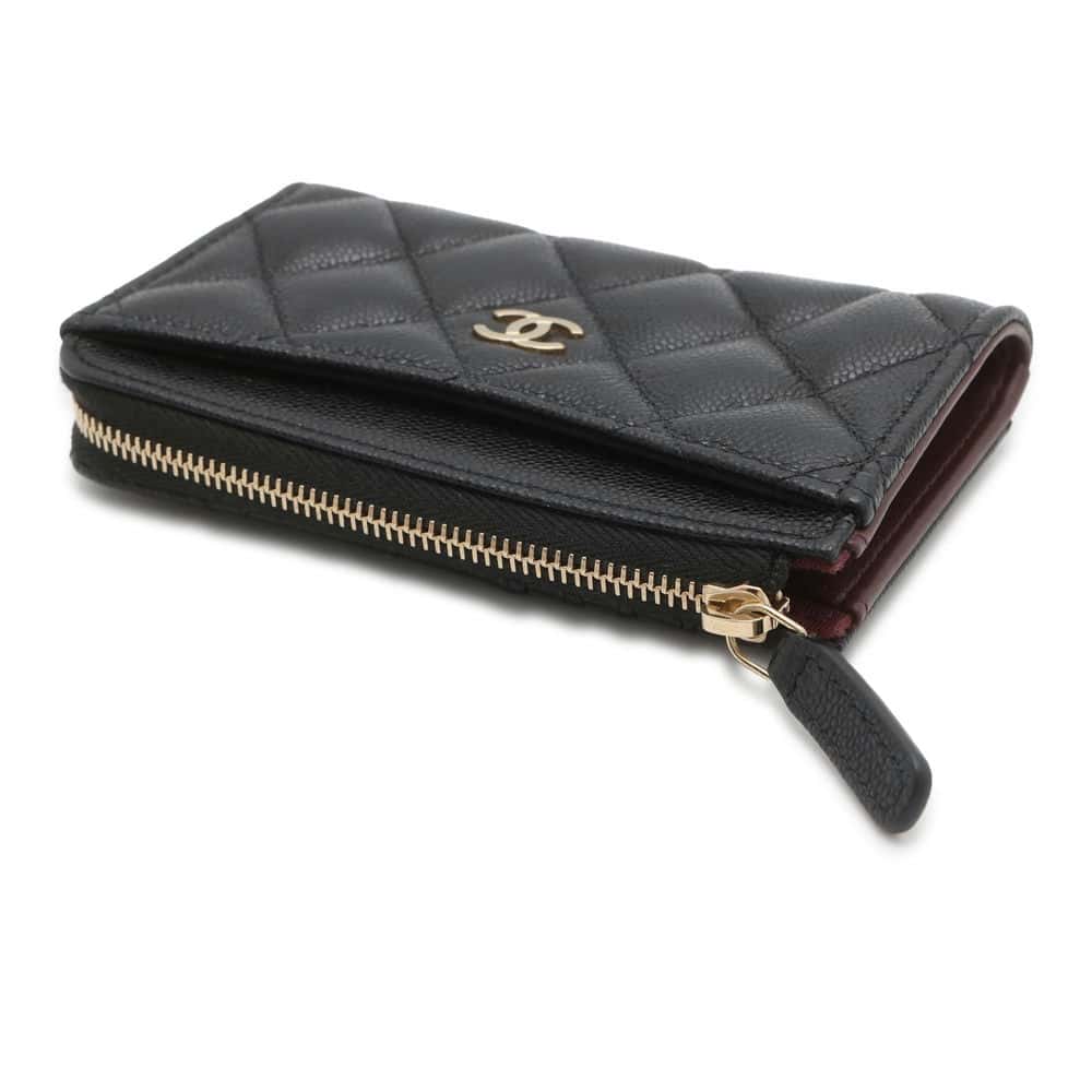 Chanel Matelasse Classic Zip Card Coin Purse Black AP3179 Soft Caviar Leather