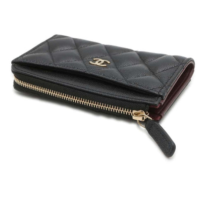 Chanel Matelasse Classic Zip Card Coin Purse Black AP3179 Soft Caviar Leather