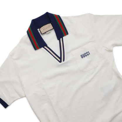 GUCCI Cotton pique polo shirt Size XS White/Blue 737667 Cotton94% Polyurethane6%