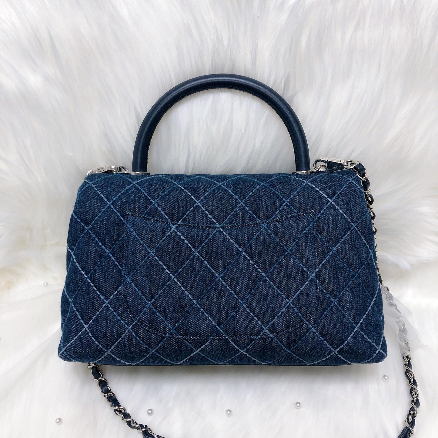 Blue Denim Quilted Medium Coco Handle Flap