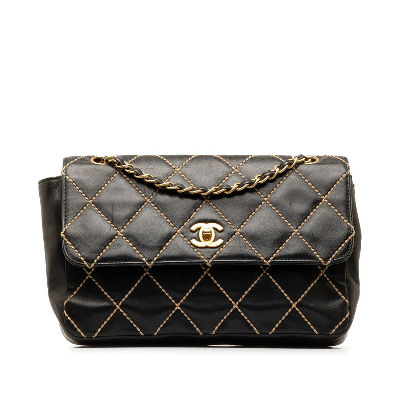 Chanel CC Wild Stitch Leather Flap Bag Leather Shoulder Bag in Good condition