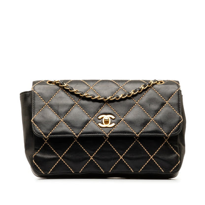 Chanel CC Wild Stitch Leather Flap Bag Leather Shoulder Bag in Good condition