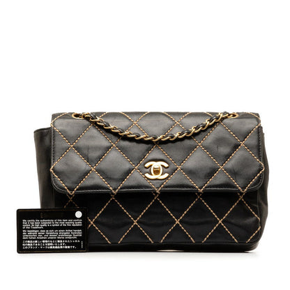 Chanel CC Wild Stitch Leather Flap Bag Leather Shoulder Bag in Good condition