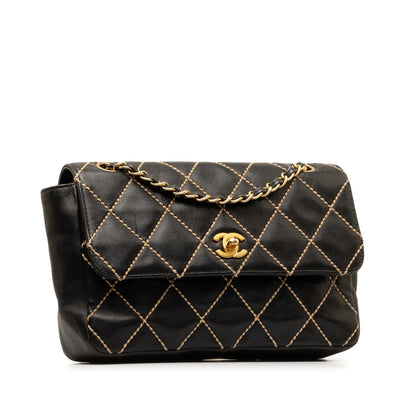 CHANEL CC Wild Stitch Lambskin Flap Shoulder Bag