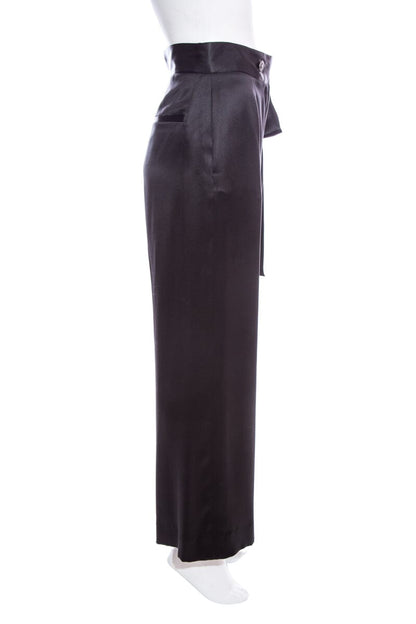 Chanel Rome Collection Black Silk Satin Tie Detail Pant SZ 38