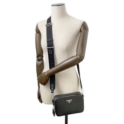 PRADA Triangle Logo Brique Shoulder Black 2VH070 Saffiano LeatherLeather