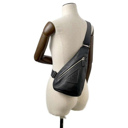 PRADA Triangle Logo Cloth Crossbody Bag Black 2VZ098 Vittero Dino Leather