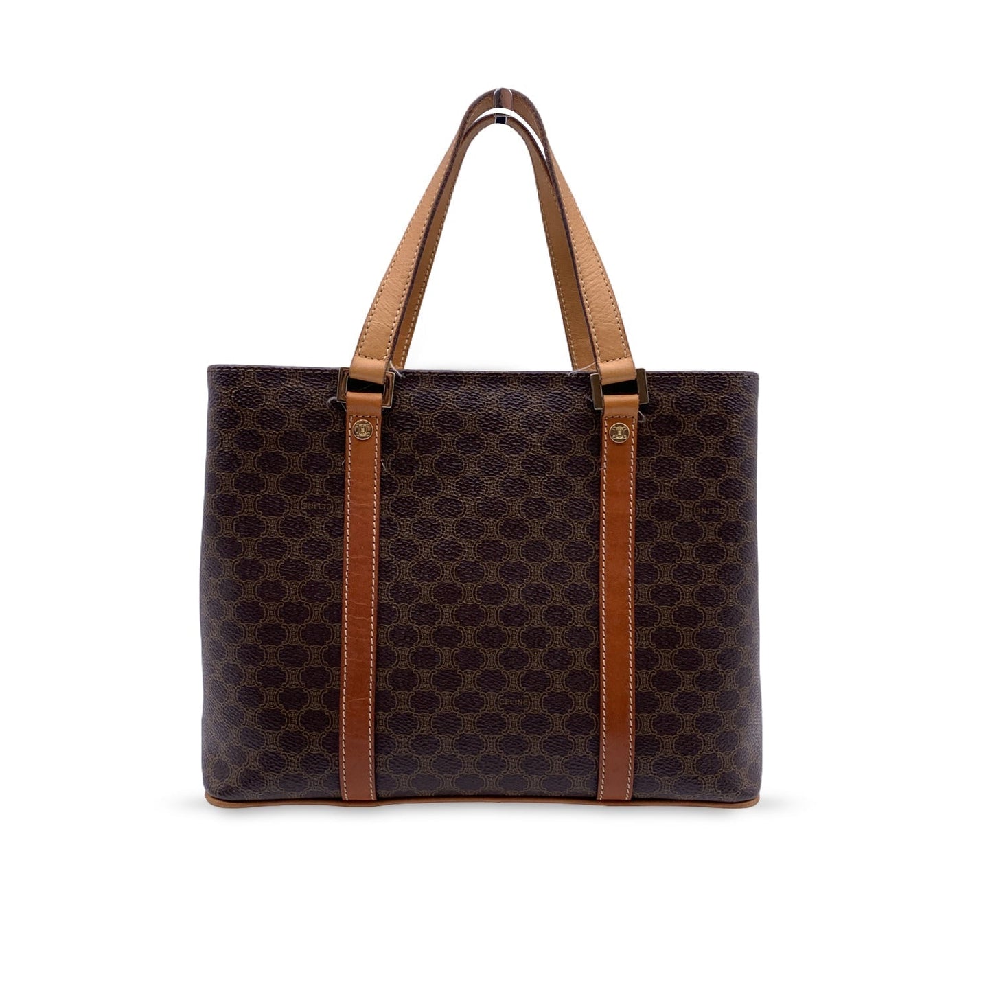 Celine Vintage Brown Macadam Canvas Small Tote Shoulder Bag