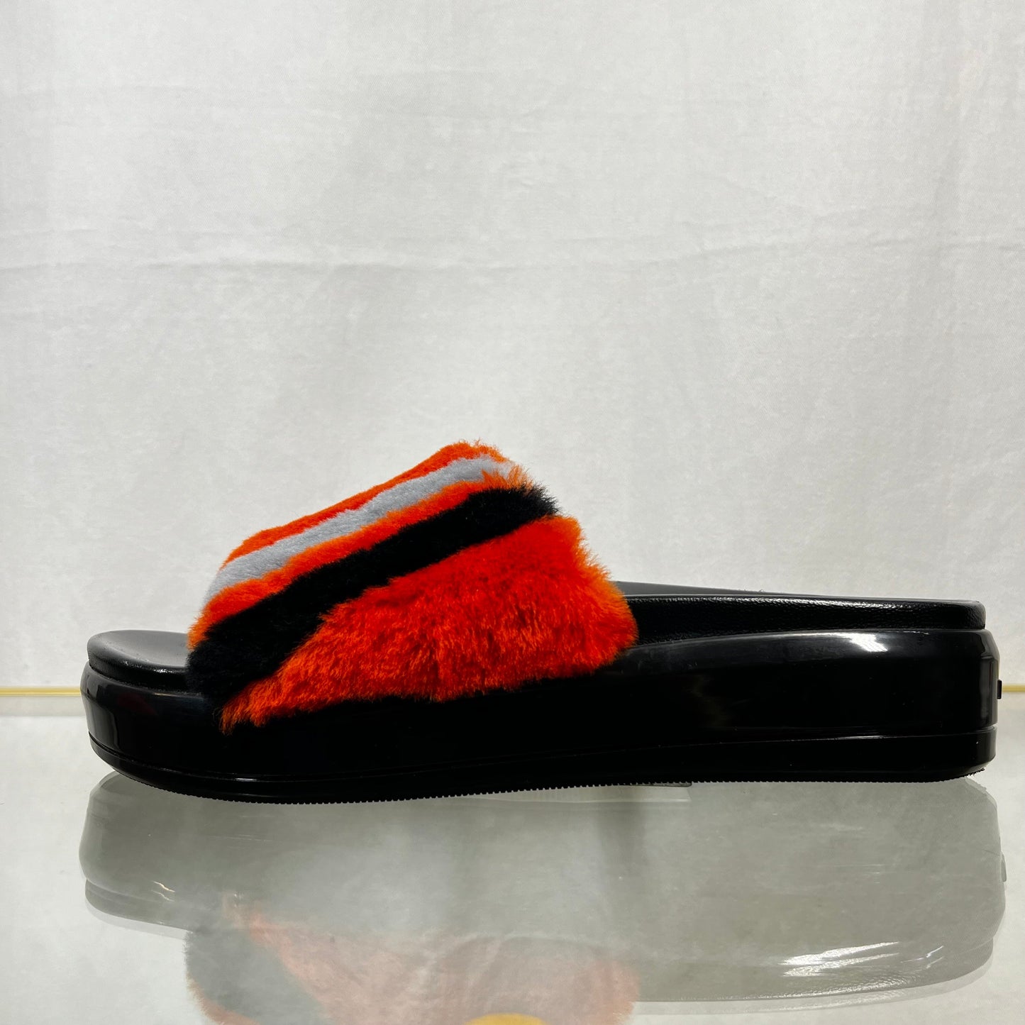 Prada Orange Multicolor Shearling Slide Sandals SZ37.5(7.5US)