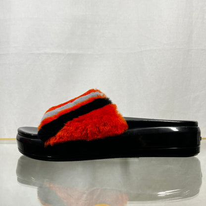 Prada Orange Multicolor Shearling Slide Sandals SZ37.5(7.5US)