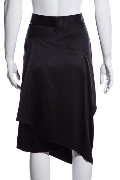 Chanel Black Silk Drapped Wrap Skirt SZ 46