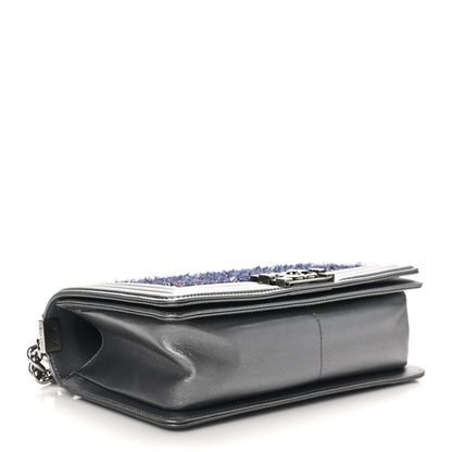 Tweed Metallic Lambskin Medium Boy Flap Silver
