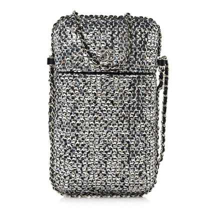 Tweed Sequin Chain Around Phone Holder Silver Black