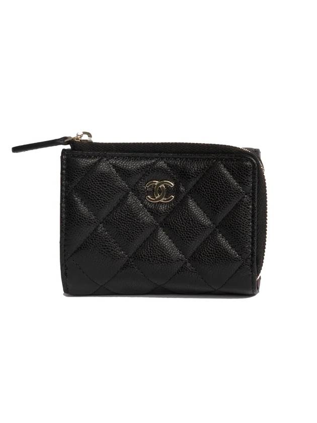 Matelasse Classic Small Flap Zipper 3-Fold Bifold Wallet Black Chanel