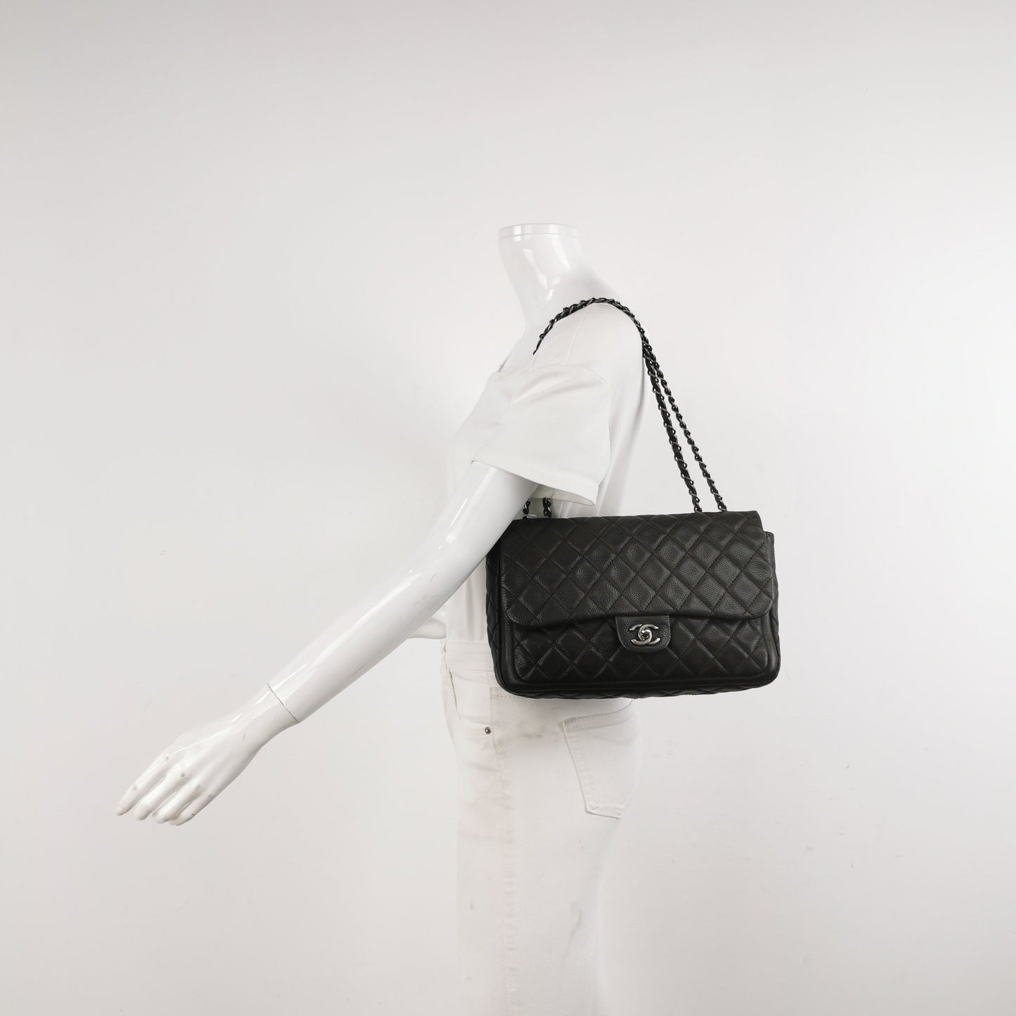 Chanel Now and Forever Large Jumbo Flap Bag Black Lambskin Silver Hardware