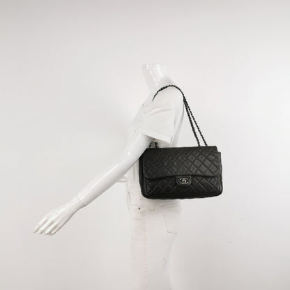 Chanel Now and Forever Large Jumbo Flap Bag Black Lambskin Silver Hardware