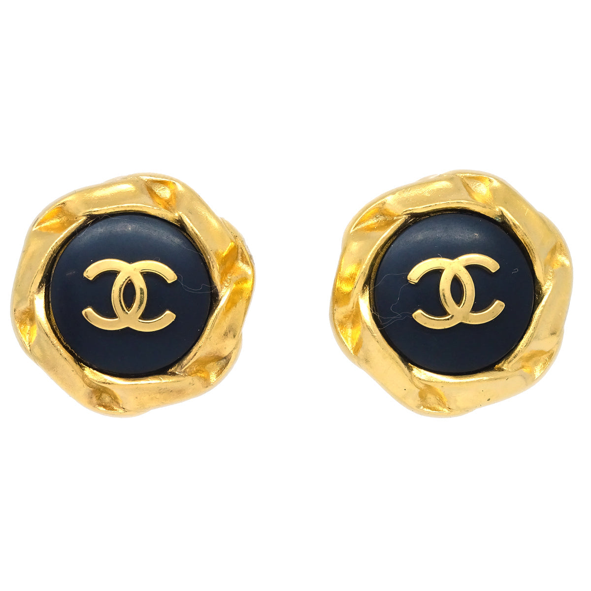 Chanel Black Button Earrings Clip-On 96P