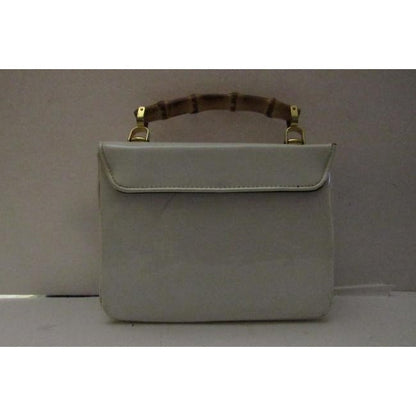 Gucci White Patent Leather Lunch Box Satchel W Bamboo Handle