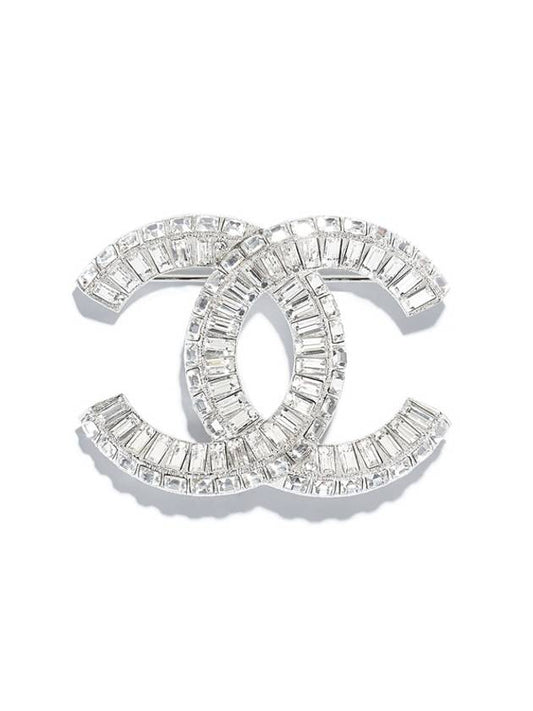 CC Strass Crystal Brooch Silver Chanel