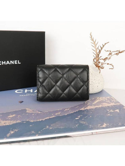 2.55 Vintage Tri-Fold Calfskin Half Wallet Black Chanel