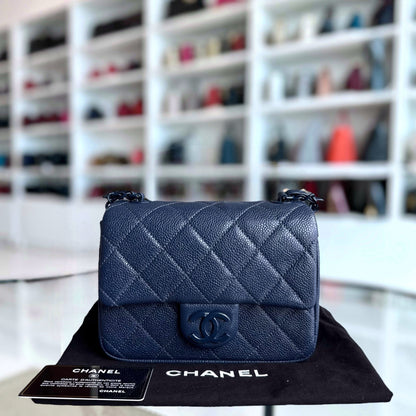 Chanel CC Flap Mini Square - Caviar Quilted All Blue Hardware Series 29