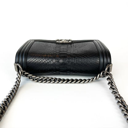Python Black Old Medium Boy Bag in Black with RHW