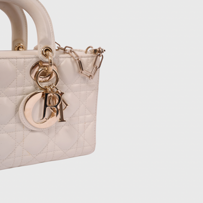 Christian Dior Lady D-Joy Medium Lambskin White GHW