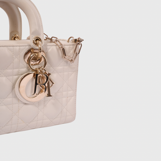 Christian Dior Lady D-Joy Medium Lambskin White GHW