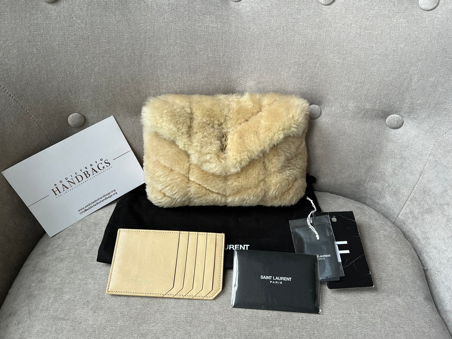 Yves Saint Laurent (YSL) Puffer Clutch Pouch in Shearling