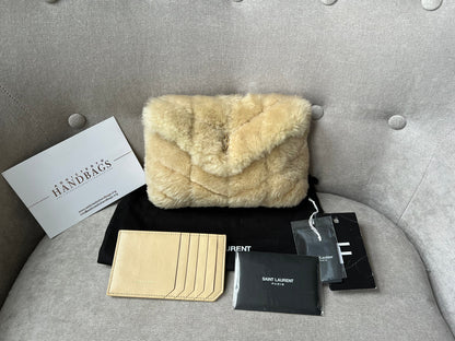 Yves Saint Laurent (YSL) Puffer Clutch Pouch in Shearling