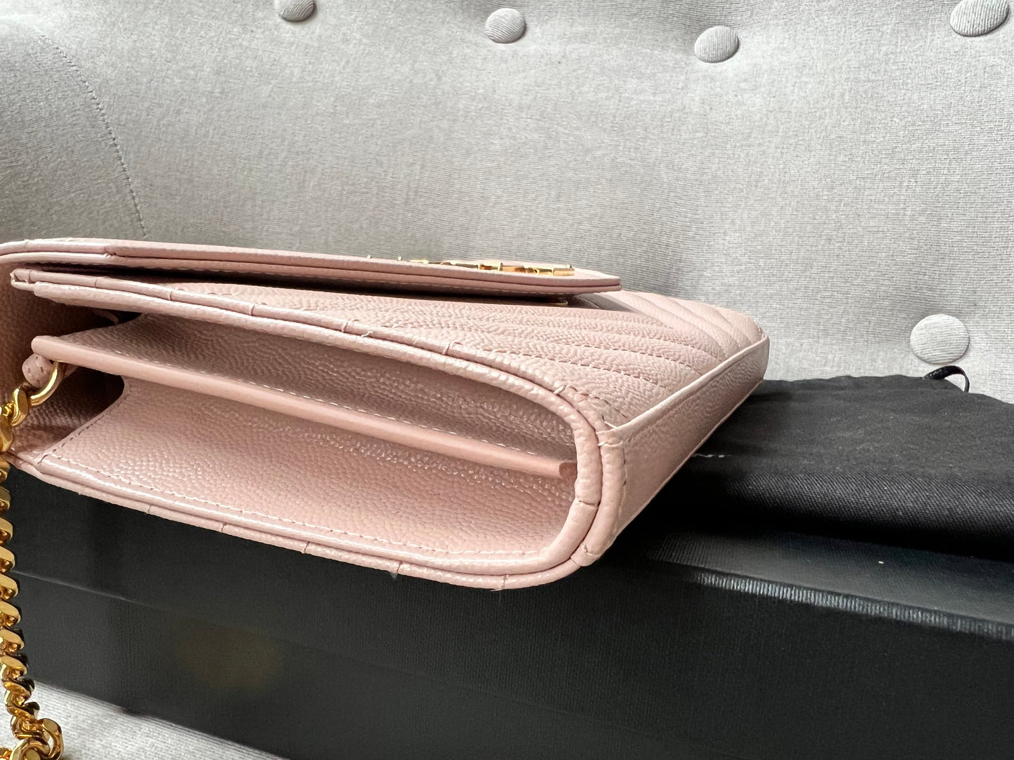 Yves Saint Laurent (YSL) Pale Pink Envelope Chain Wallet