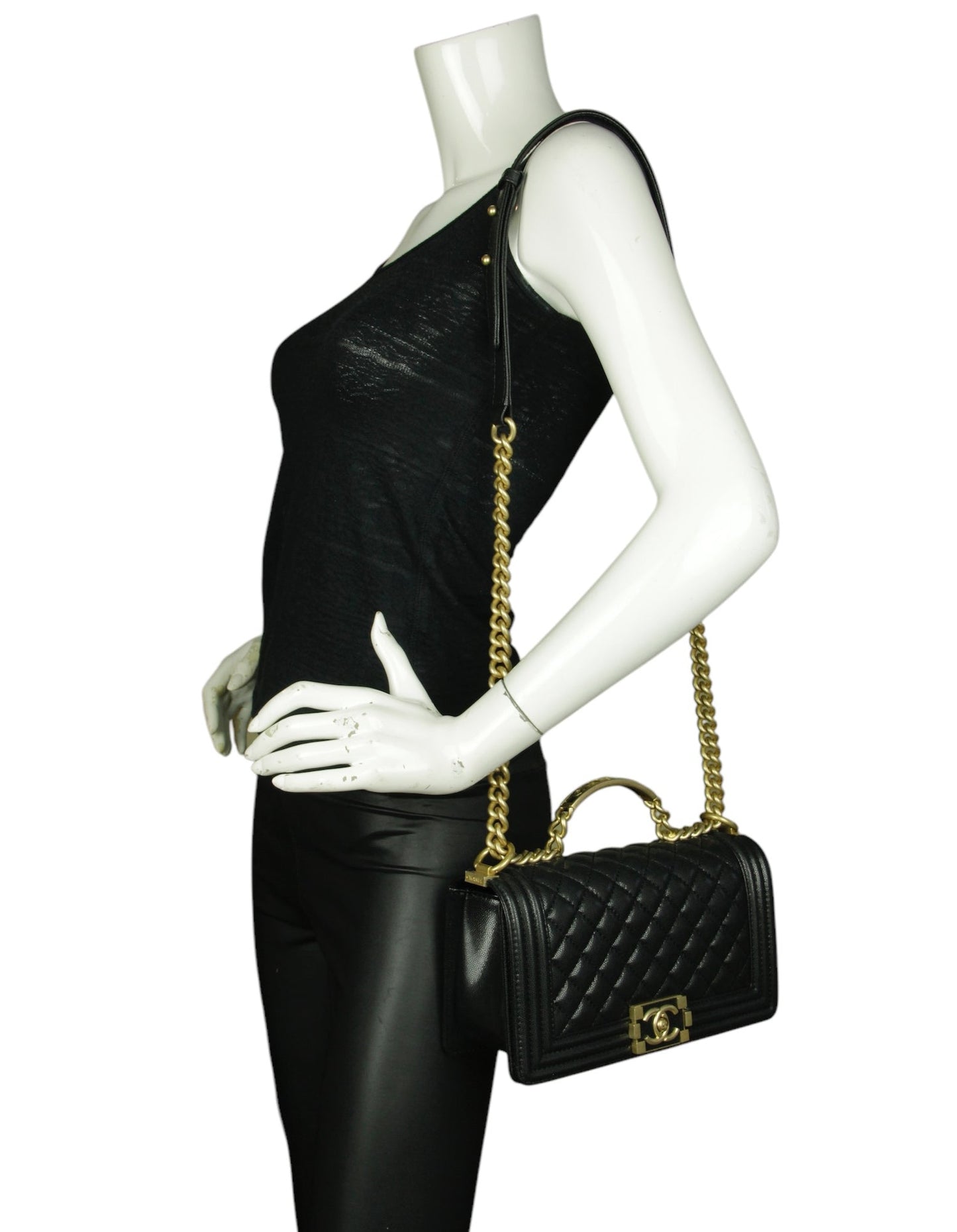 Chanel 2024 Black Caviar Medium Top Handle Boy Bag