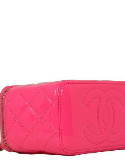 Chanel Neon Pink Patent Pearl Crush Small Vanity Case