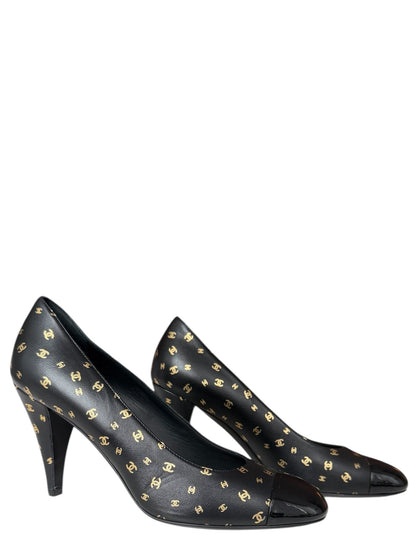 Chanel NEW Black CC Print Pumps sz 39.5
