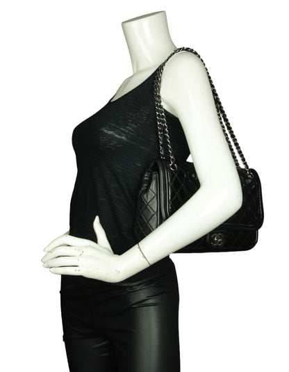 Chanel Black Classic Twist Patent Flap Bag w/ Lambskin Trim