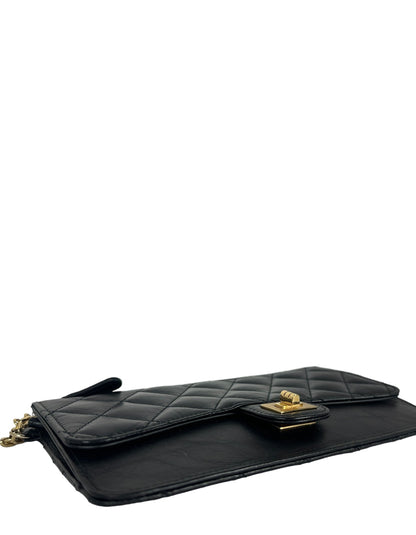 Chanel Black Leather Quilted Reissue Wallet Wristlet Bag