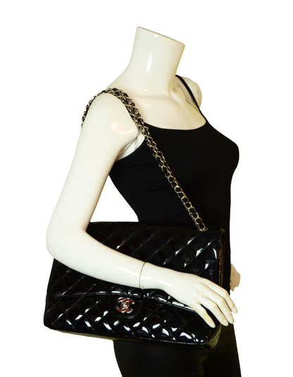 Chanel Black Patent Leather Quilted Single Flap Maxi Classic Bag