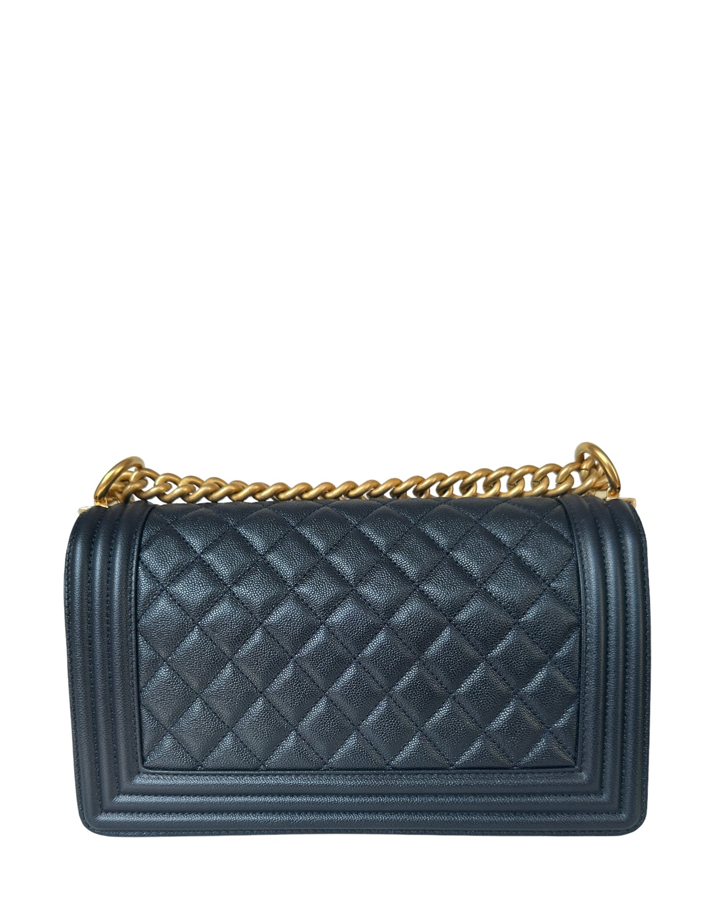Chanel Metallic Navy Caviar Quilted Medium Boy Bag