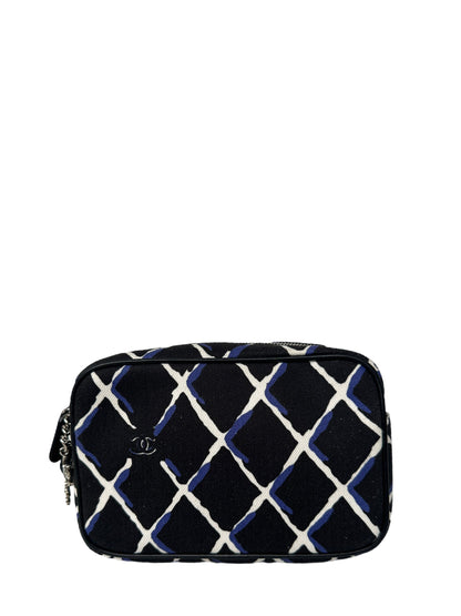 Chanel Black/Navy/White Coco Charm Canvas Wristlet