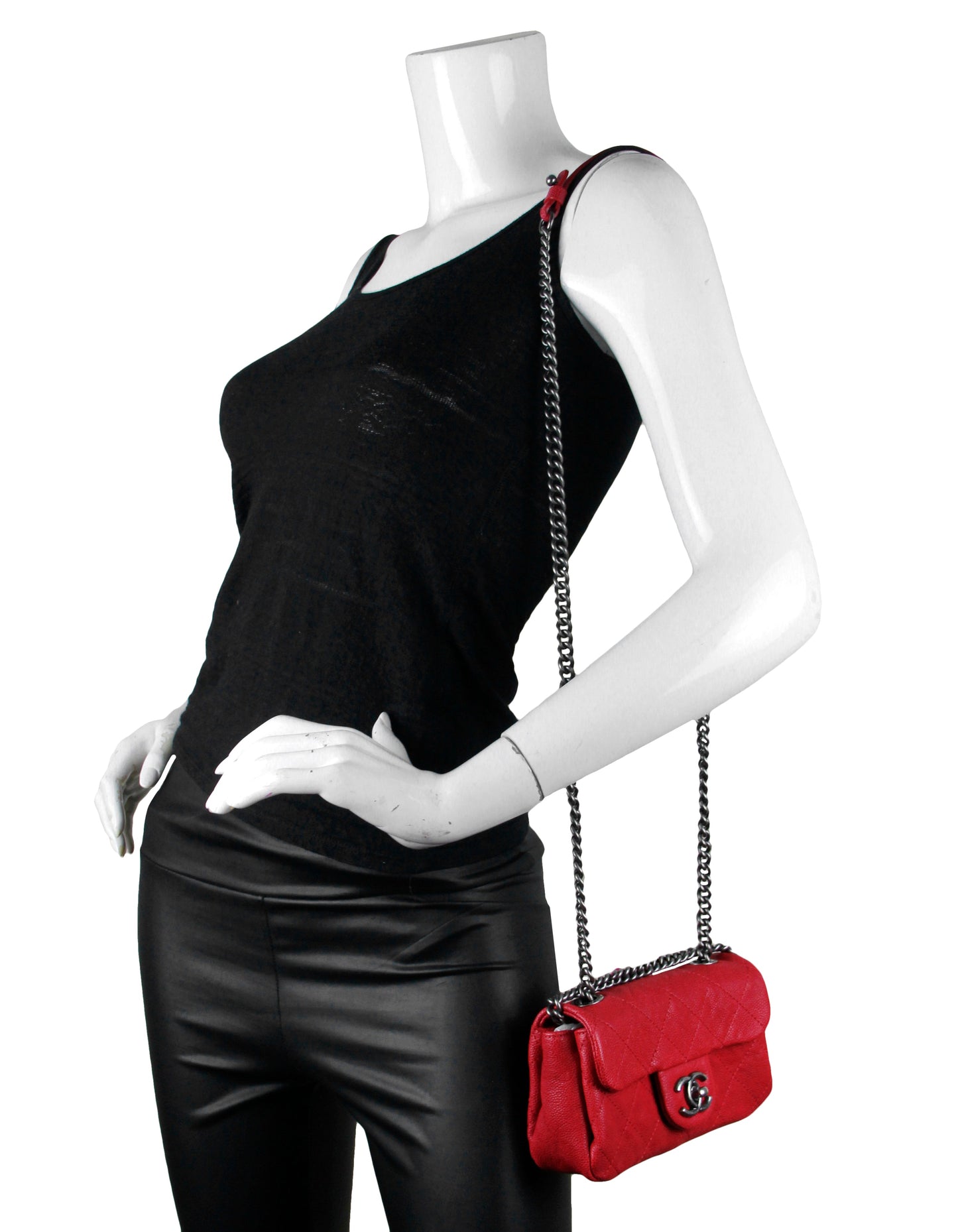 Chanel Red Caviar Leather Quilted Mini Simply CC Flap Bag