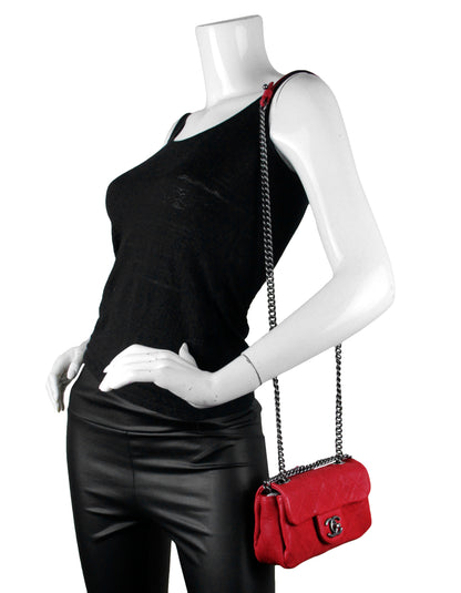 Chanel Red Caviar Leather Quilted Mini Simply CC Flap Bag