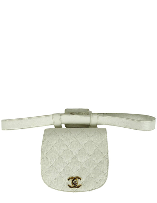 Chanel Vintage 1990s White Quilted Belt Bag sz 85/34"