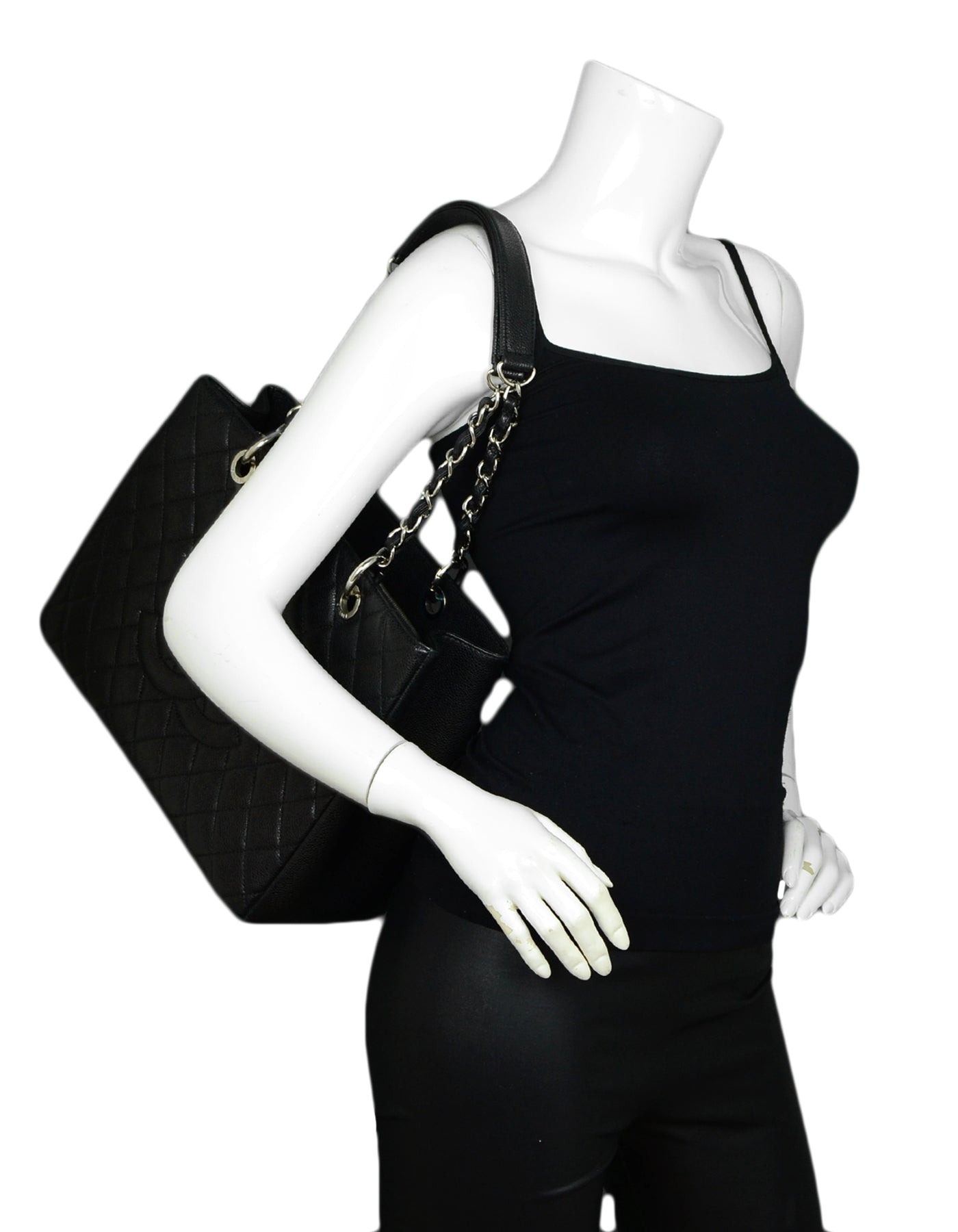 Chanel Black/Silver Caviar Leather GST Grand Shopper Tote Bag