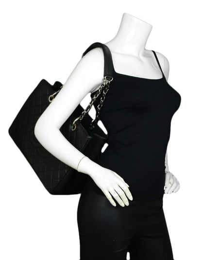 Chanel Black/Silver Caviar Leather GST Grand Shopper Tote Bag