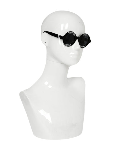 Chanel Vintage '90s Black Round Sunglasses w/ Chanel Paris