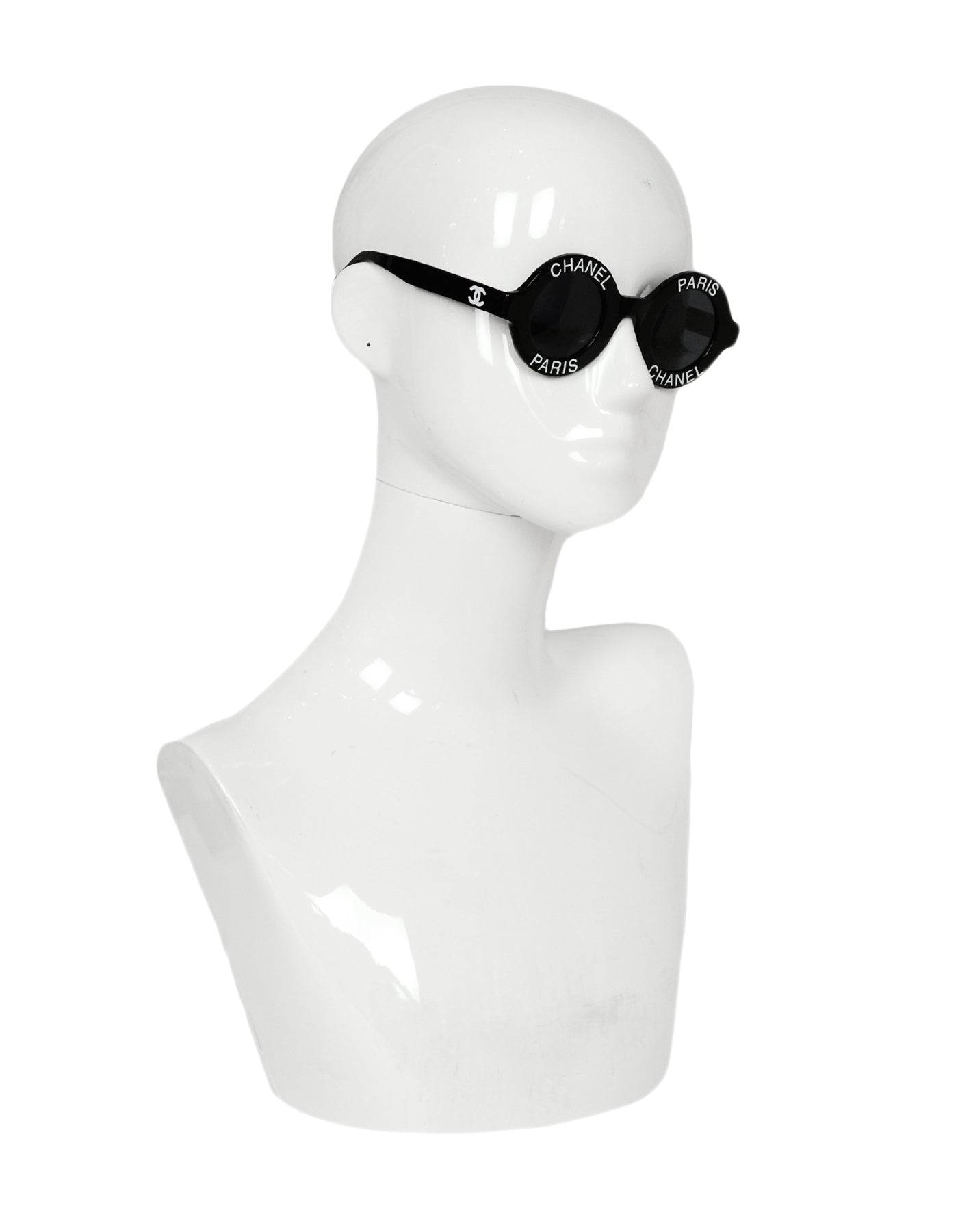Chanel Vintage '90s Black Round Sunglasses w/ CHANEL PARIS