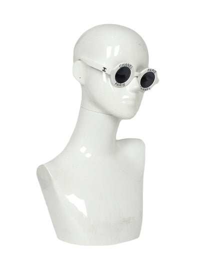 Chanel Vintage '90s White Round Frame Sunglasses w/ Chanel Paris